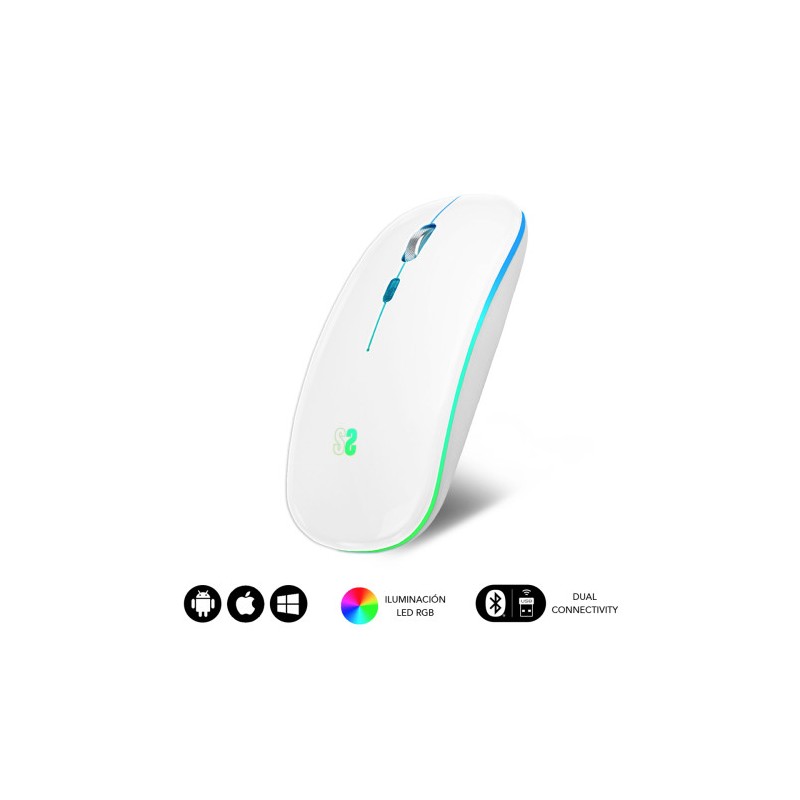 RATÓN ÓPTICO INALÁMBRICO 2.4G Y BT RGB LED DUAL FLAT MOUSE WHITE