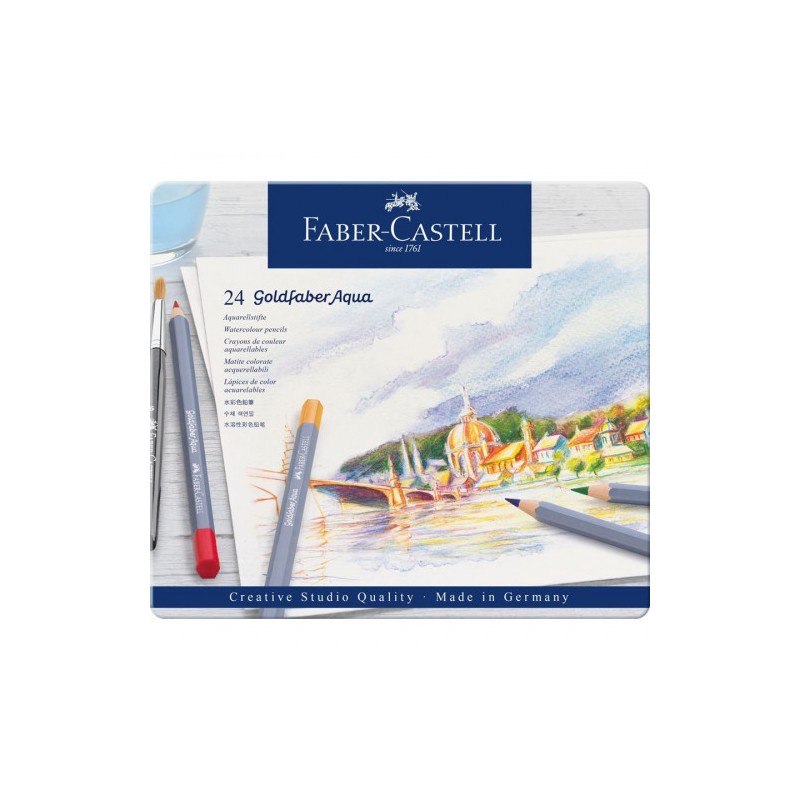 ESTUCHE DE METAL CON 24 LÁPICES DE COLORES ACUARELABLES GOLDFABER. FABER CASTELL 114624