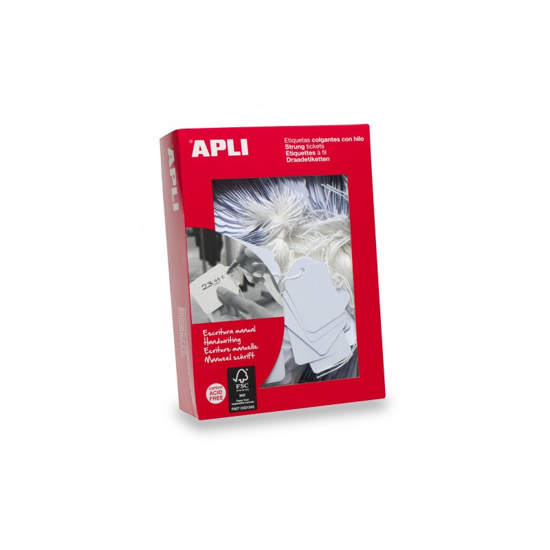 CAJA 500 ETIQUETAS COLGANTES BLANCAS 22 X 35 MM APLI 390