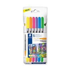 ESTUCHE CARTÓN CON 6 ROTULADORES DOBLE PUNTA COLORES NEÓN STAEDTLER 3200 C6F