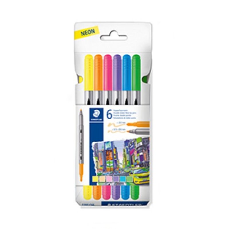 ESTUCHE CARTÓN CON 6 ROTULADORES DOBLE PUNTA COLORES NEÓN STAEDTLER 3200 C6F