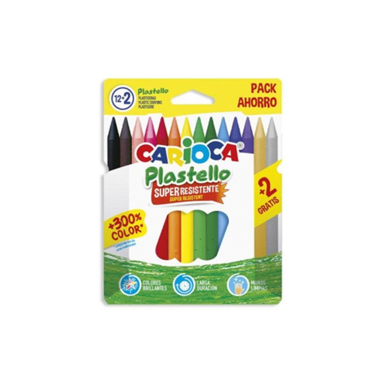 CAJA 12+2 PLASTICERA COLORES SURTIDOS PLASTELLO CARIOCA 42714