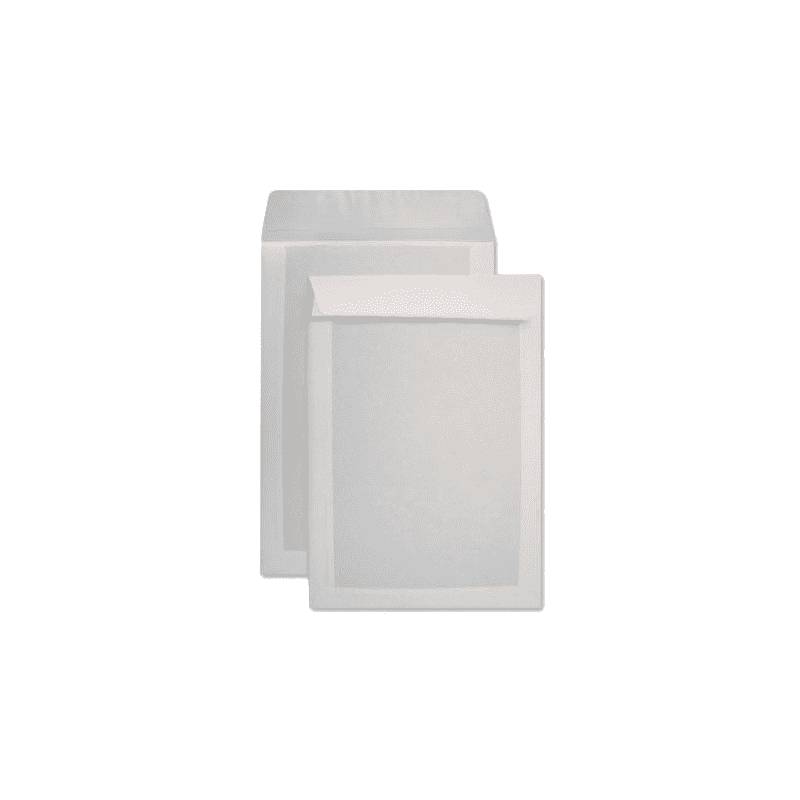 CAJA 125 BOLSAS FOLIO PROLONGADO (260X360) OFFSET BLANCO 120 G.CARTOSAM RESPALDO CARTÓN 450 GRS. AUTOADHESIVO TIRA SILICONA SAM 