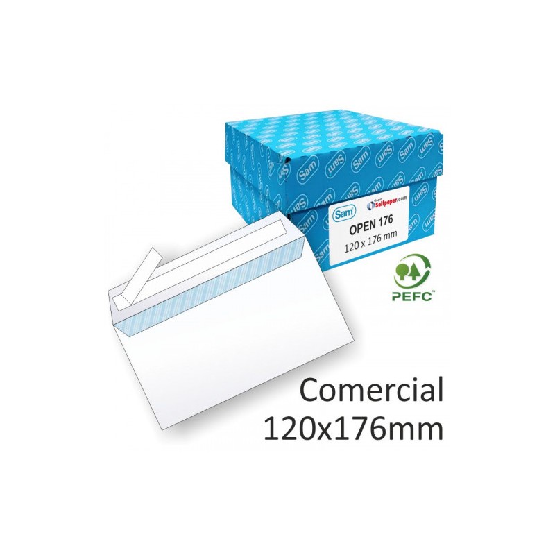 CAJA 500 SOBRES COMERCIAL OPENSAM (120X176) AUTOADHESIVO CON TIRA DE SILICONA OFFSET BLANCO 90 GRS. SAM 247510