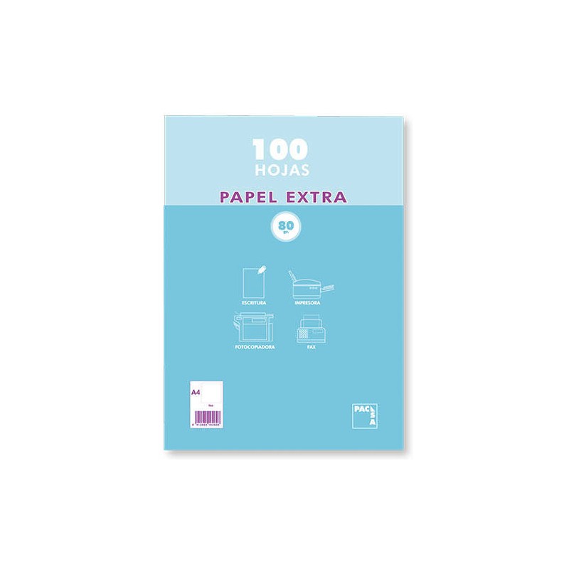 PAQUETE PAPEL EXTRA BLANCO SATINADO 100 HOJAS 80 GRS. A-4 (210X297MM.) LISO PACSA 21811
