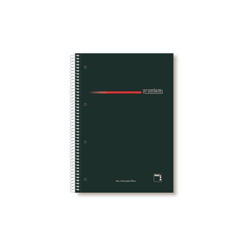 CUADERNO SERIE PREMIUM TAPA EXTRA DURA 70 GRS. A-4 (210X297MM.) MICROPERFORADO 160 HOJAS CUADRÍCULA 5X5 + GRECA NEGRO PACSA 1639