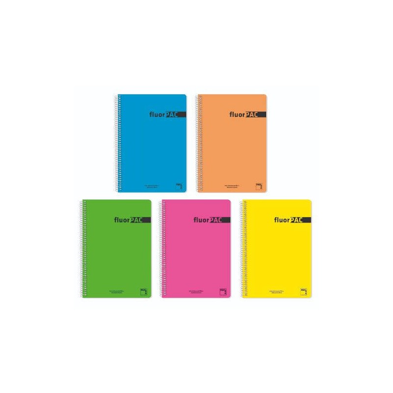 CUADERNO SERIE FLUORPAC TAPA POLIPROPILENO 90 GRS. FLUOR FOLIO (215X310MM.) 80 HOJAS CUADRÍCULA 4X4 CON MARGEN SURTIDO PACSA 165