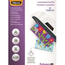 PACK 100 BOLSAS PLASTIFICACION 80 MICRAS A3 303X426 FELLOWES 5306207