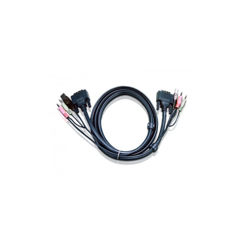 Aten 6ft USB DVI-D Single Link cable para video, teclado y ratón (kvm) Negro 1,8 m