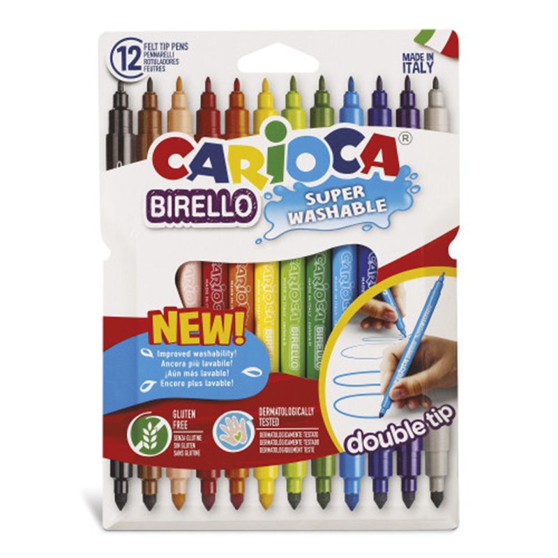 CAJA 12 ROTULADORES COLORES DOBLE PUNTA BIRELLO CARIOCA 42753CARIOCA