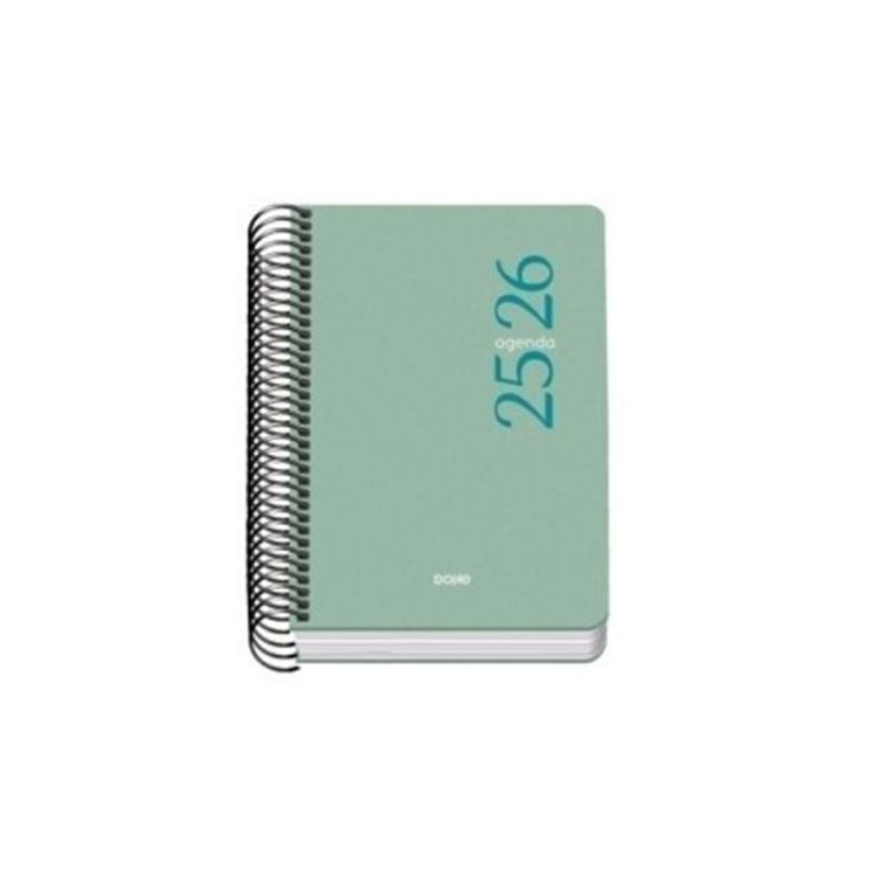AGENDA ESCOLAR 2025-2026 TAMAÑO A6 TAPA CARTON FORRADO DÍA PÁGINA MODELO ESENCIAL BASIC VERDE DOHE 52078