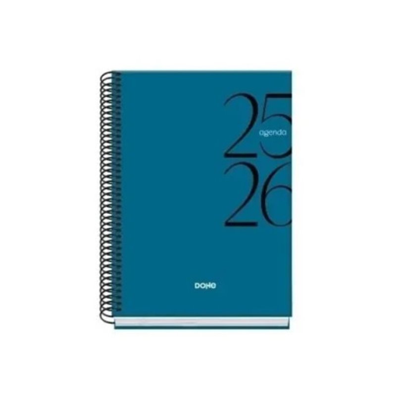 AGENDA ESCOLAR 2025-2026 TAMAÑO A5 TAPA CARTON FORRADO DÍA PÁGINA MODELO SYSTEM BASIC AZUL DOHE 52060