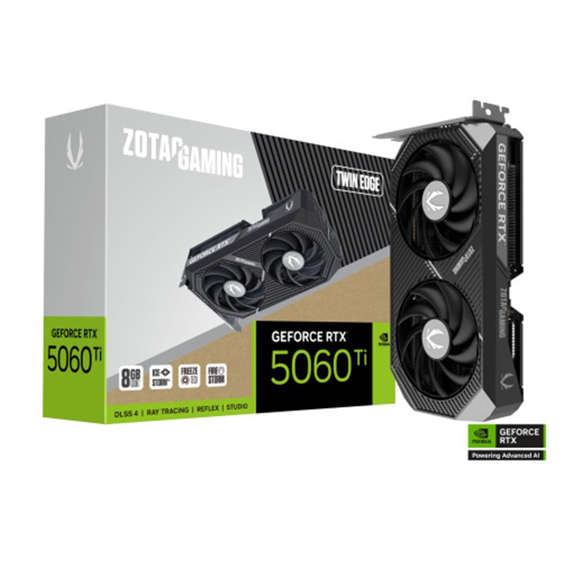 VGA ZOTAC RTX 5060 TI 8GB TWIN EDGE,NV,RTX5060TI,8GB,GDDR7,128BIT,1HDMI+3DP,2 VENTILADORES (ZT-B50610E-10M)