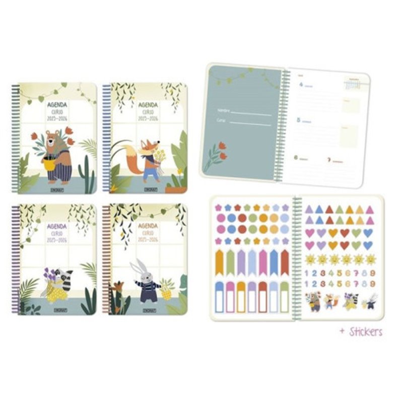 AGENDA ESCOLAR 2025-2026 ANIMALS 4 SEMANA VISTA TAPA CARTON INGRAF 333351
