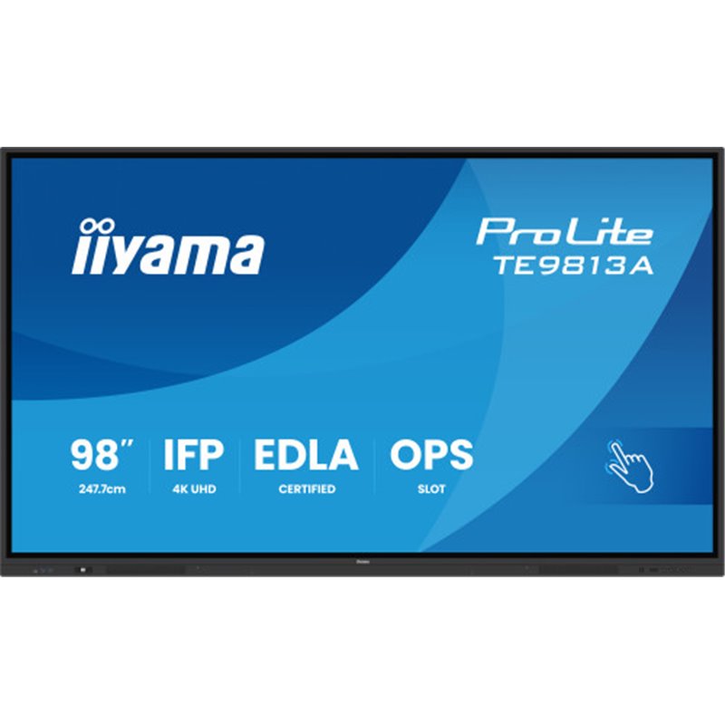 PANTALLA INTERACTIVA 98" EDLA, ANDROID 14, 8/128GB UHD IPS, MM 2X 20W  + 20W SUBWR, 2X HDMI, DP , 2X USB-C,  450CD/M, HORIZ , ME