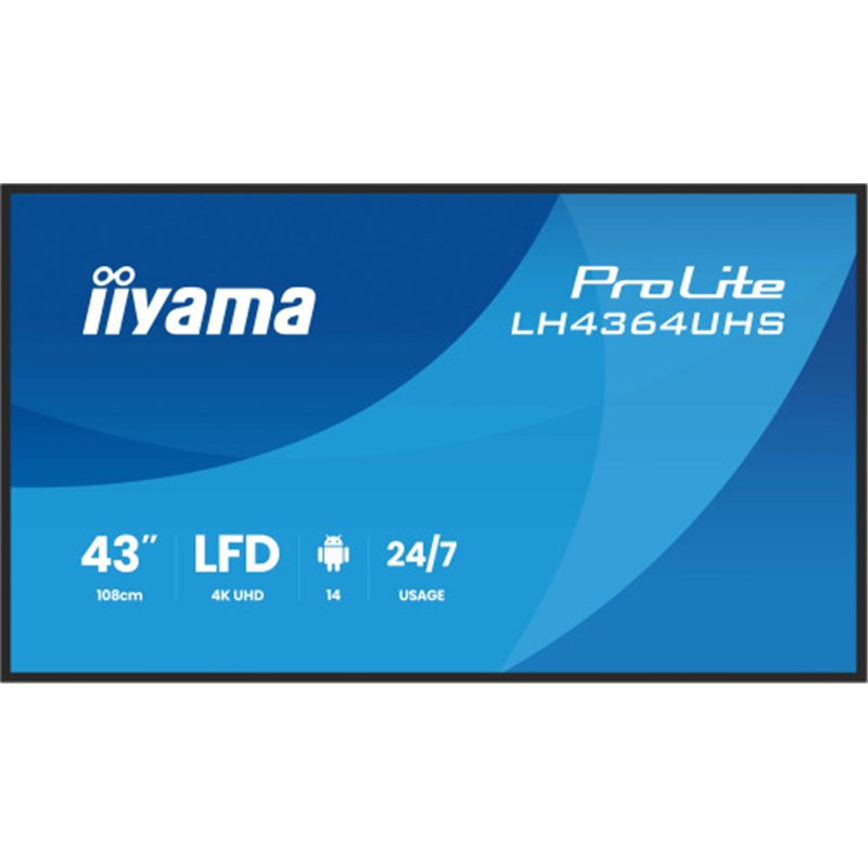 IIYAMA MONITOR 43" 3840x2160, UHD VA DLED  500cd/m, HORIZ Y VERT, MM 2x 10W, 2x HDMIx 1x USB-C, USB 2.0 x2, WiFi, LAN, Media Pla