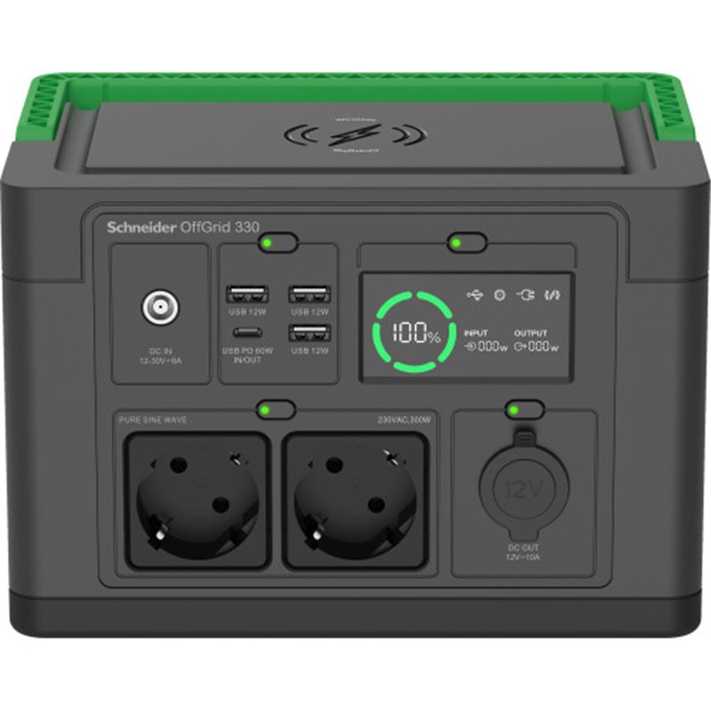 SCHNEIDER OFFGRID PORTABLE POWER STATION 330, 332WH LITHIUM-ION, 2 SCHUKO, SINEWAVE