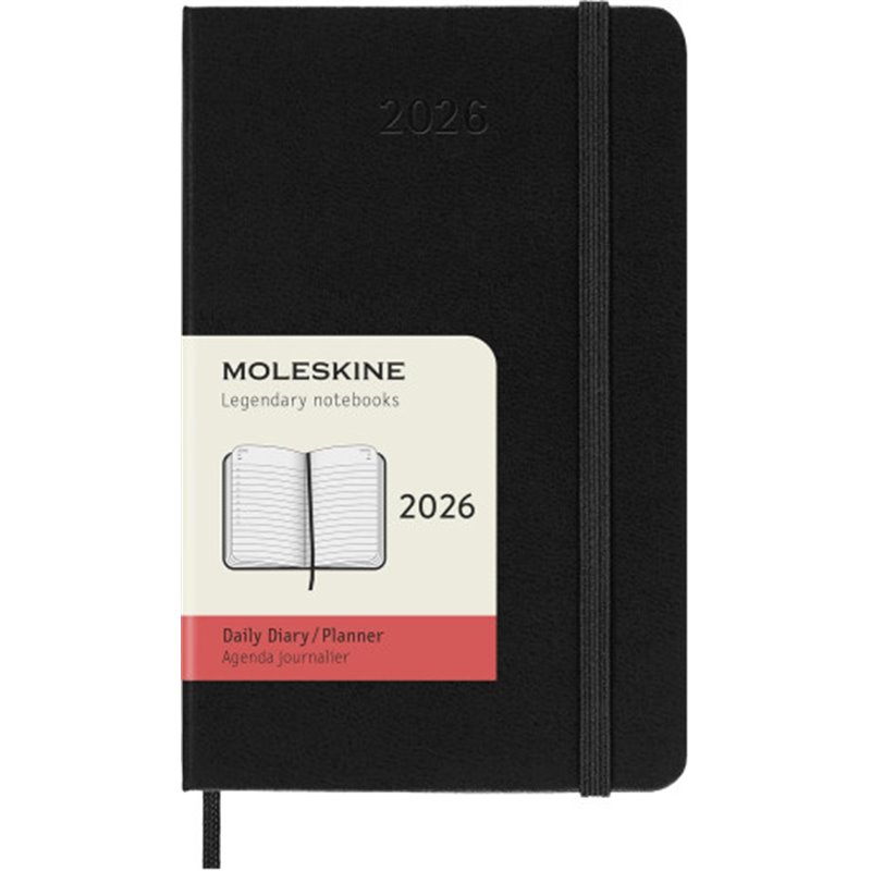 AGENDA 2026 TAPA DURA 12 MESES DIARIA P (9 x 14 CM) NEGRA MOLESKINE DHB12DC2Y26