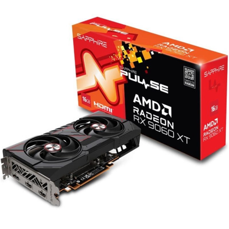 VGA SAPPHIRE PULSE RX 9060 XT GAMING OC,AMD,RX9060XT,16GB,GDDR6,128BIT,2HDMI+1DP (2 VENTILADORES)