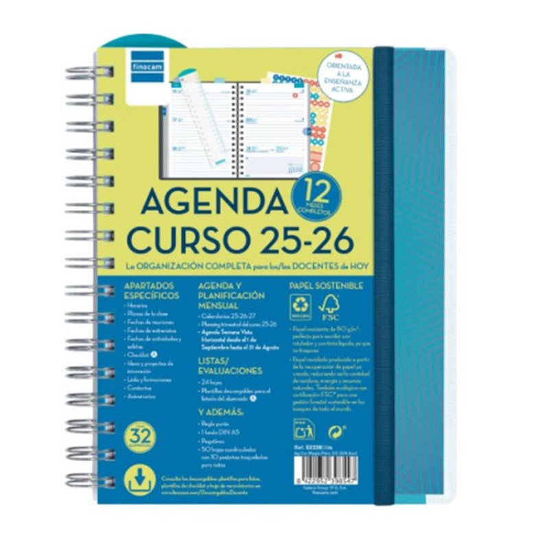 AGENDA DOCENTE 2025-2026 MAGISTRAL PERSONALIZABLE 4º 155X212 SEMANA VISTA HORIZONTAL AZUL+ FINOCAM 533380026