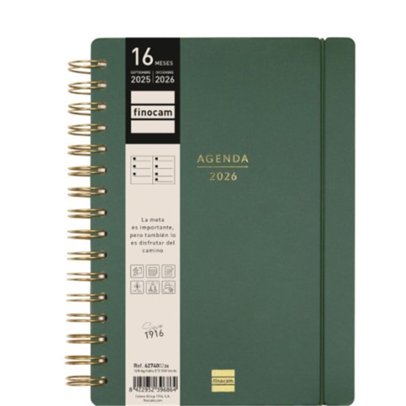 AGENDA 16 MESES SEPTIEMBRE 2025-DICIEMBRE 2026 HAIKU E10-155X212 SEMANA VISTA HORIZONTAL VERDE+ FINOCAM 627400226