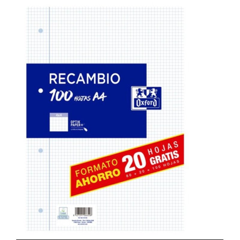 RECAMBIO A4 80H+20H 4X4 CON MARGEN OXFORD 400195058