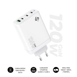 SUBBLIM CARGADOR GAN 120W CHARGER USB C+C+C+A