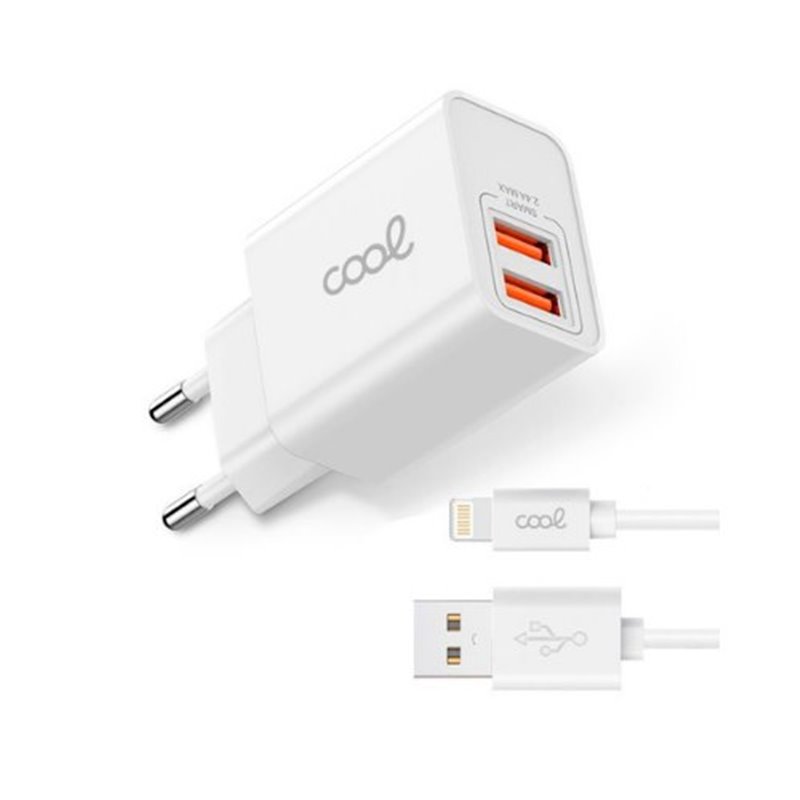 CARGADOR COOL 2USB 2,4 AMP   CABLE LIGHTNING 1.2M