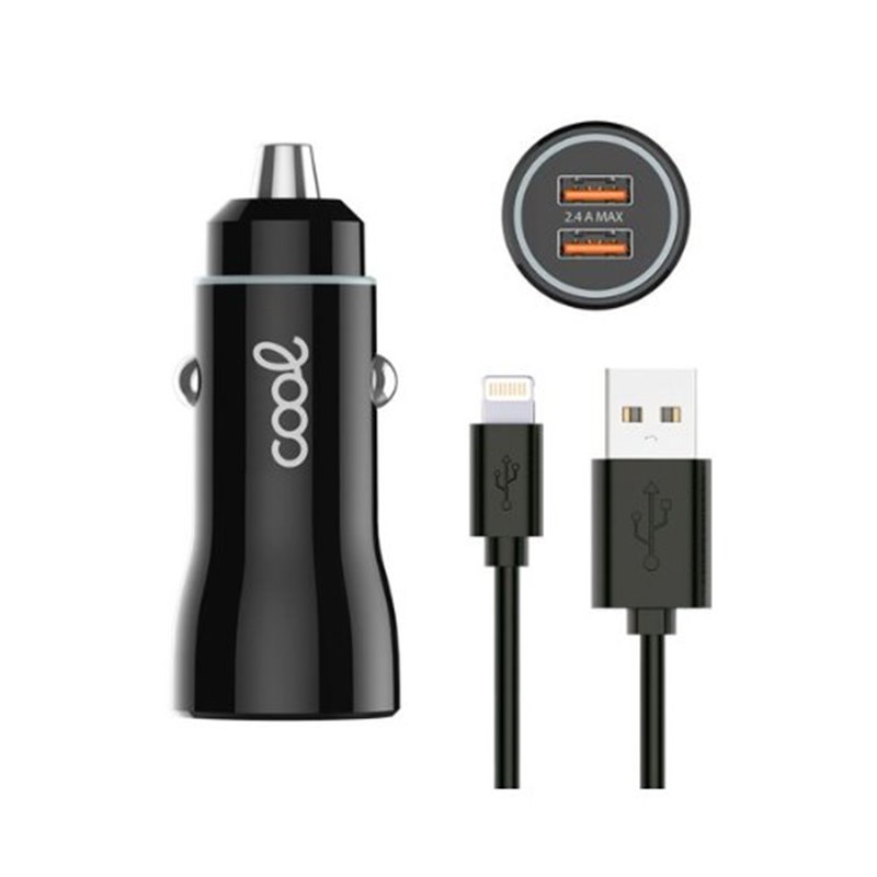 CARGADOR COOL COCHE DUAL LIGHTNING 20W BLACK CABLE