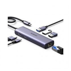 HUB UGREEN 6EN1 USB-C A HDMI + 3XUSB-A + RJ45 + PD