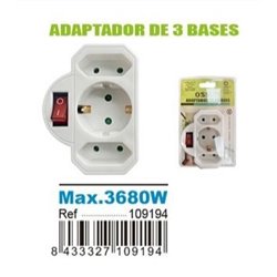 ADAPTADOR PLANO CON INTERRUPTOR 2 ENCUFES 10A+1ENCHUFE 16A250V