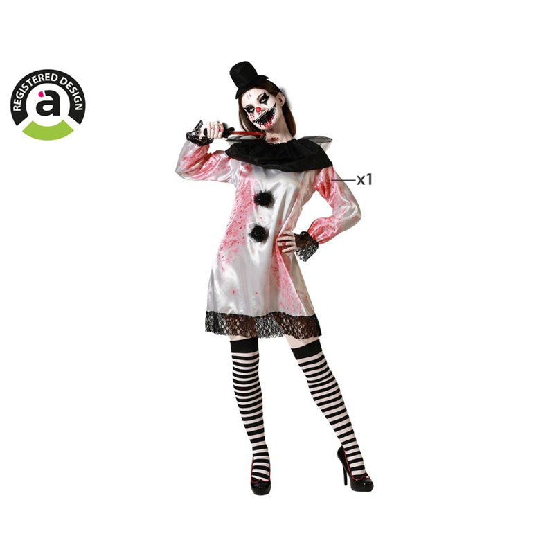 DISFRAZ PAYASA SANGRIENTA CON VESTIDO BLANCO PARA MUJER