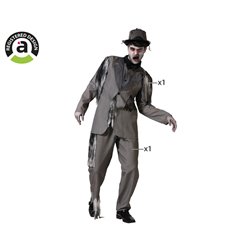 DISFRAZ NOVIO ZOMBI GRIS CON CHAQUETA Y PANTAL�N A RAYAS