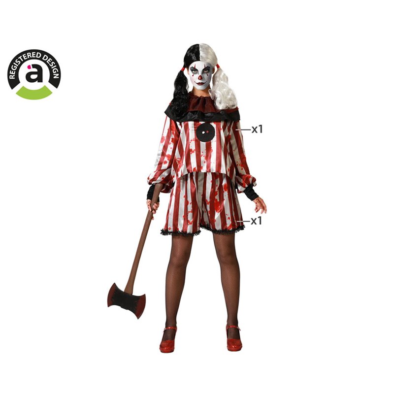 DISFRAZ PAYASA ROJA CON CAMISETA Y PANTAL�N PARA MUJER ADULTO