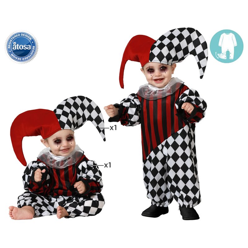 DISFRAZ ARLEQU�N ROJO BEB� NI�O CON GORRO