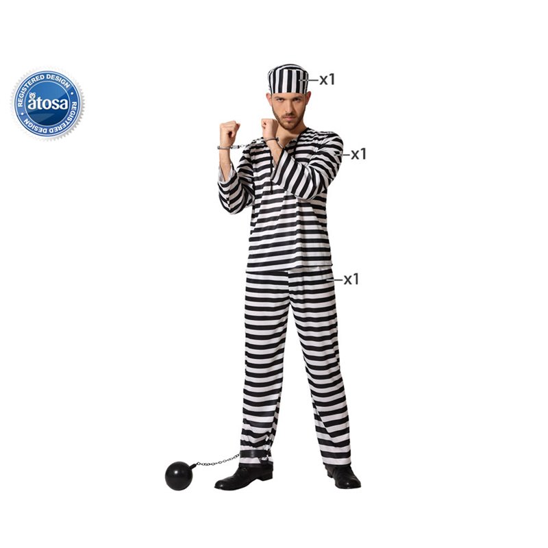 DISFRAZ PRESO HOMBRE ADULTO BLANCO Y NEGRO