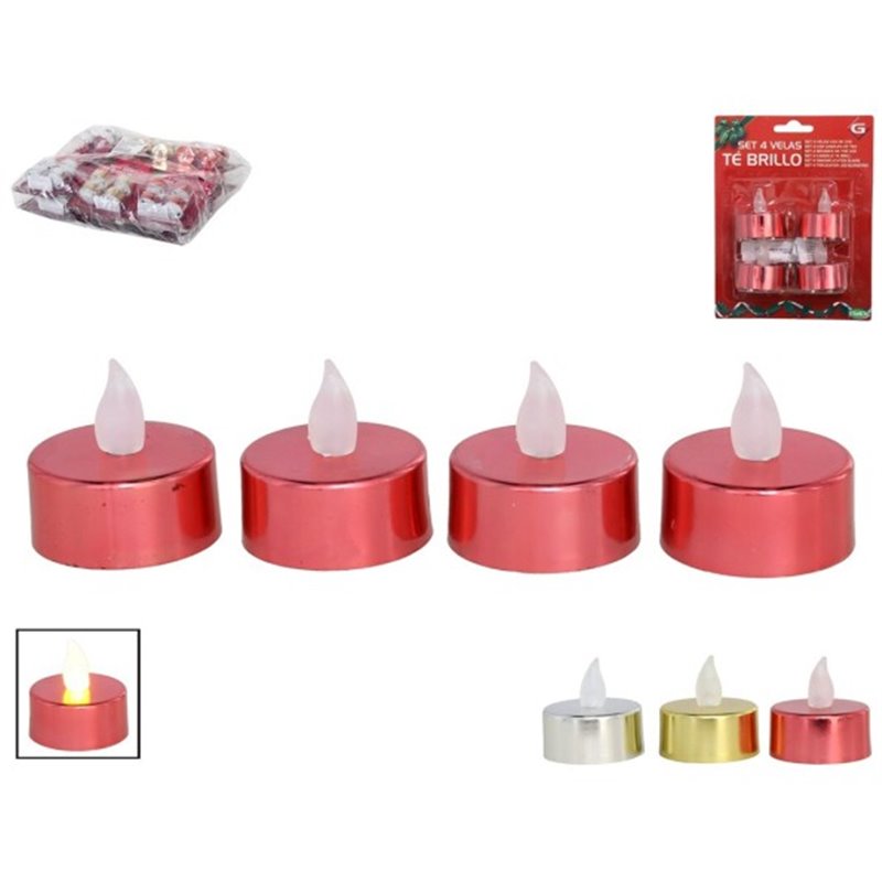 SET 4 VELAS TE BRILLO 3.5X4CM COLORES SURTIDOS