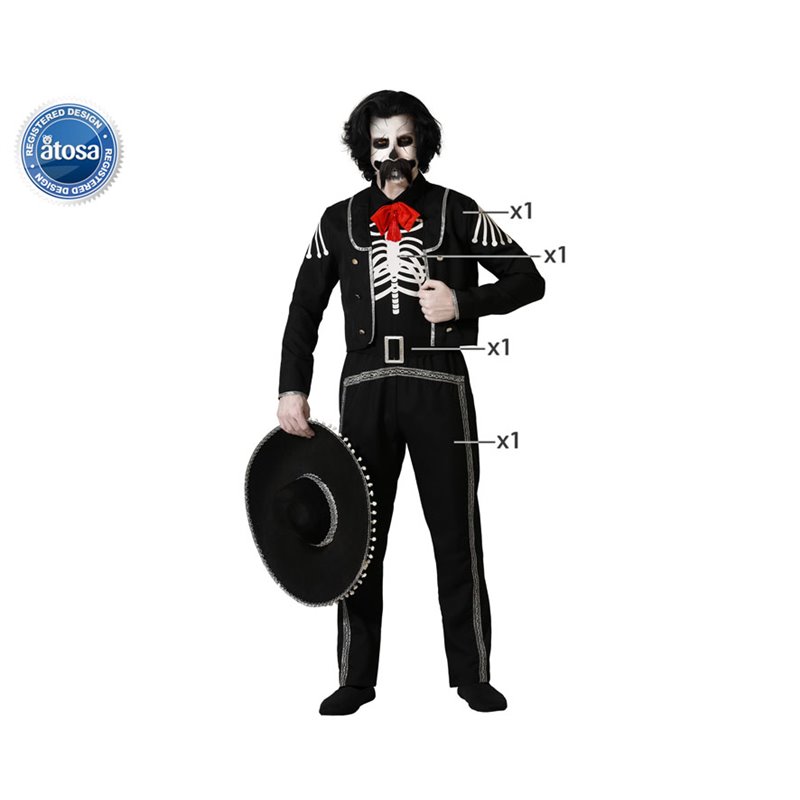 DISFRAZ ESQUELETO MEJICANO NEGRO MARIACHI