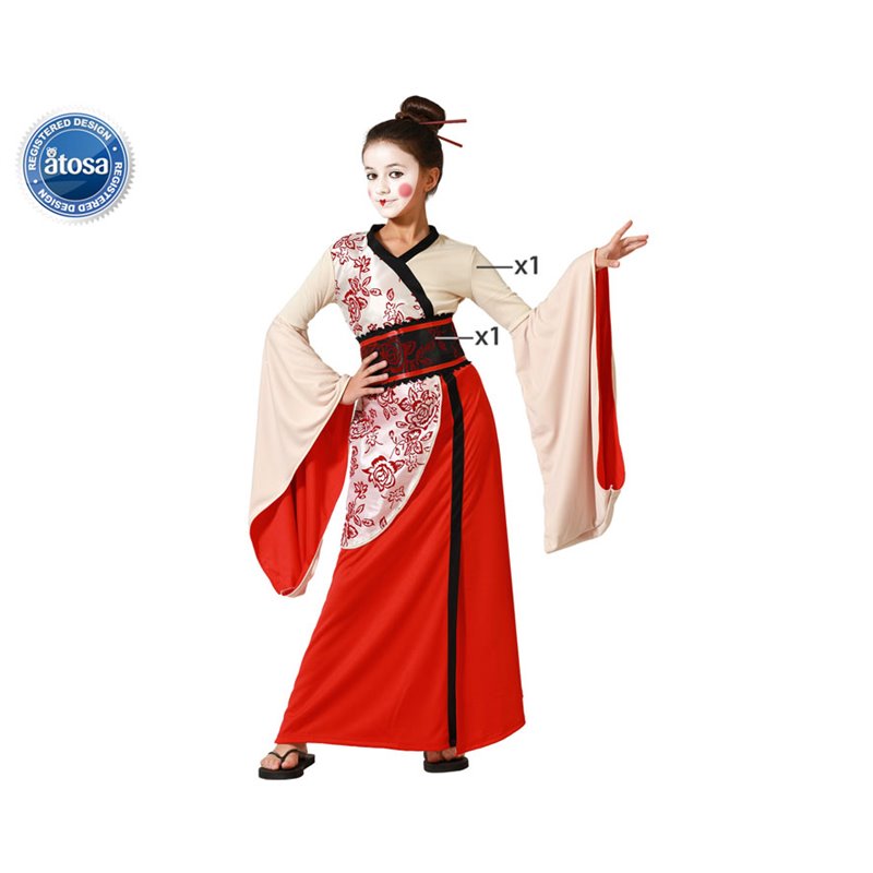 DISFRAZ GEISHA JAPONESA BEIGE VESTIDO NI�A