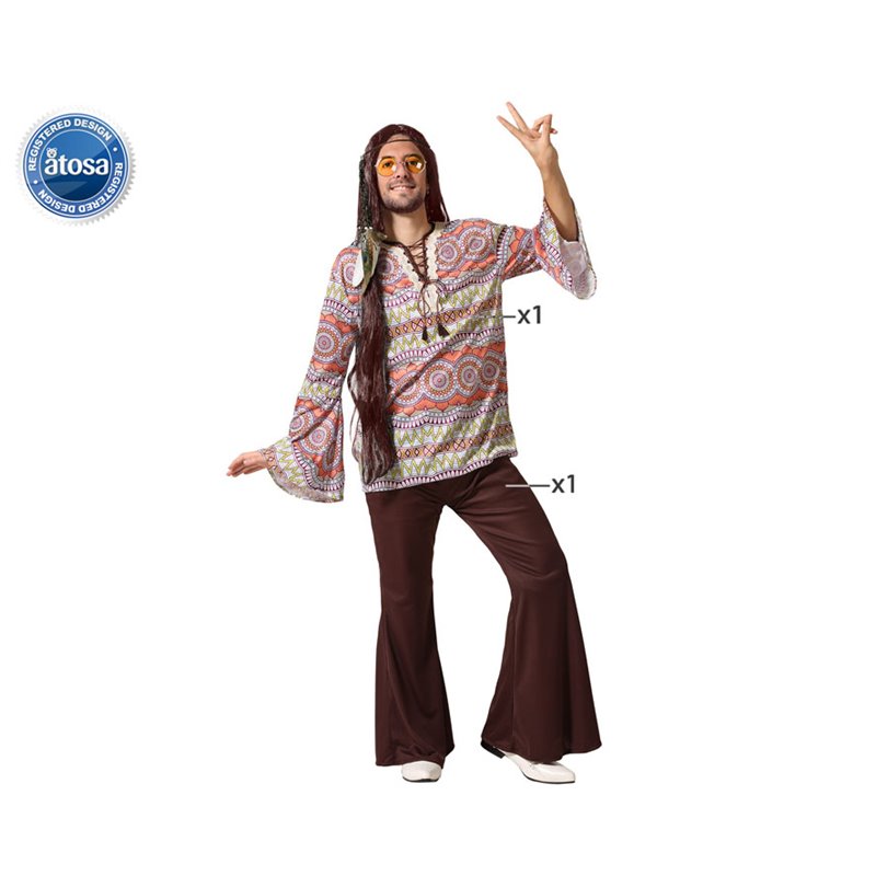 DISFRAZ HIPPIE HOMBRE MARR�N ADULTO