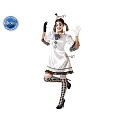 DISFRAZ PAYASA BLANCO VESTIDO MUJER ADULTO CON GORRO