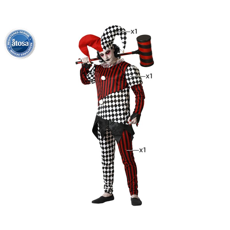 DISFRAZ ARLEQU�N BLANCO NEGRO CON GORRO HOMBRE ADULTO