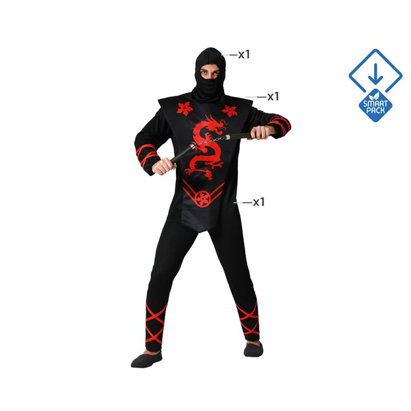 DISFRAZ NINJA NEGRO ROJO ADULTO