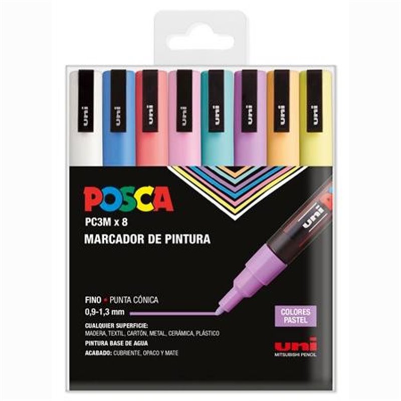 POSCA PC-3M/8C 0.9MM-1.3MM COLORES PASTEL x 8 Und.