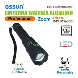 LINTERNA TACTICA PROFESIONAL + ZOOM RECARGABLE