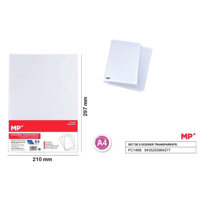 SET 5 DOSSIER TRANSPARENTE A4