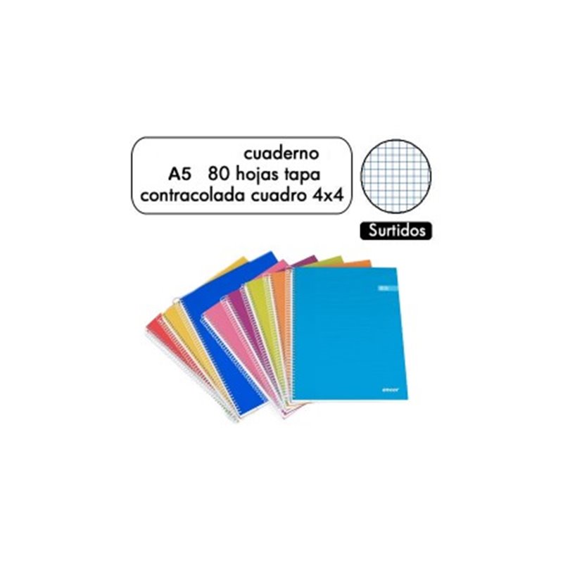 CUADERNO TAPA DURA A5 CUADROS 4X4 80H