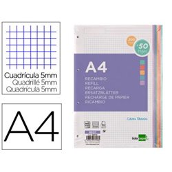 RECAMBIO LIDERPAPEL A4 200+50H 90gr 5mm 4 TALADROS 5 BANDAS COLOR