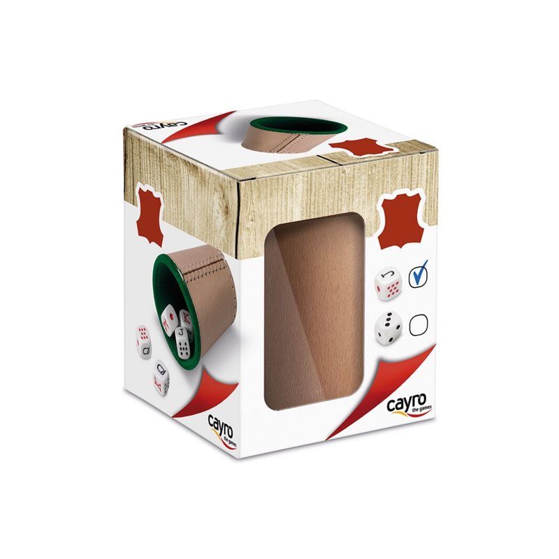 CUBILETE DE CUERO Y 5 DADOS DE POKER DE 16MM