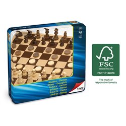 AJEDREZ - DAMAS DE MADERA CAJA DE METAL